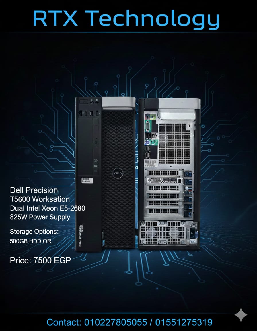 Dell T5600 processors2- 2680 Ram_8 harh 500 باور سبلاي 825