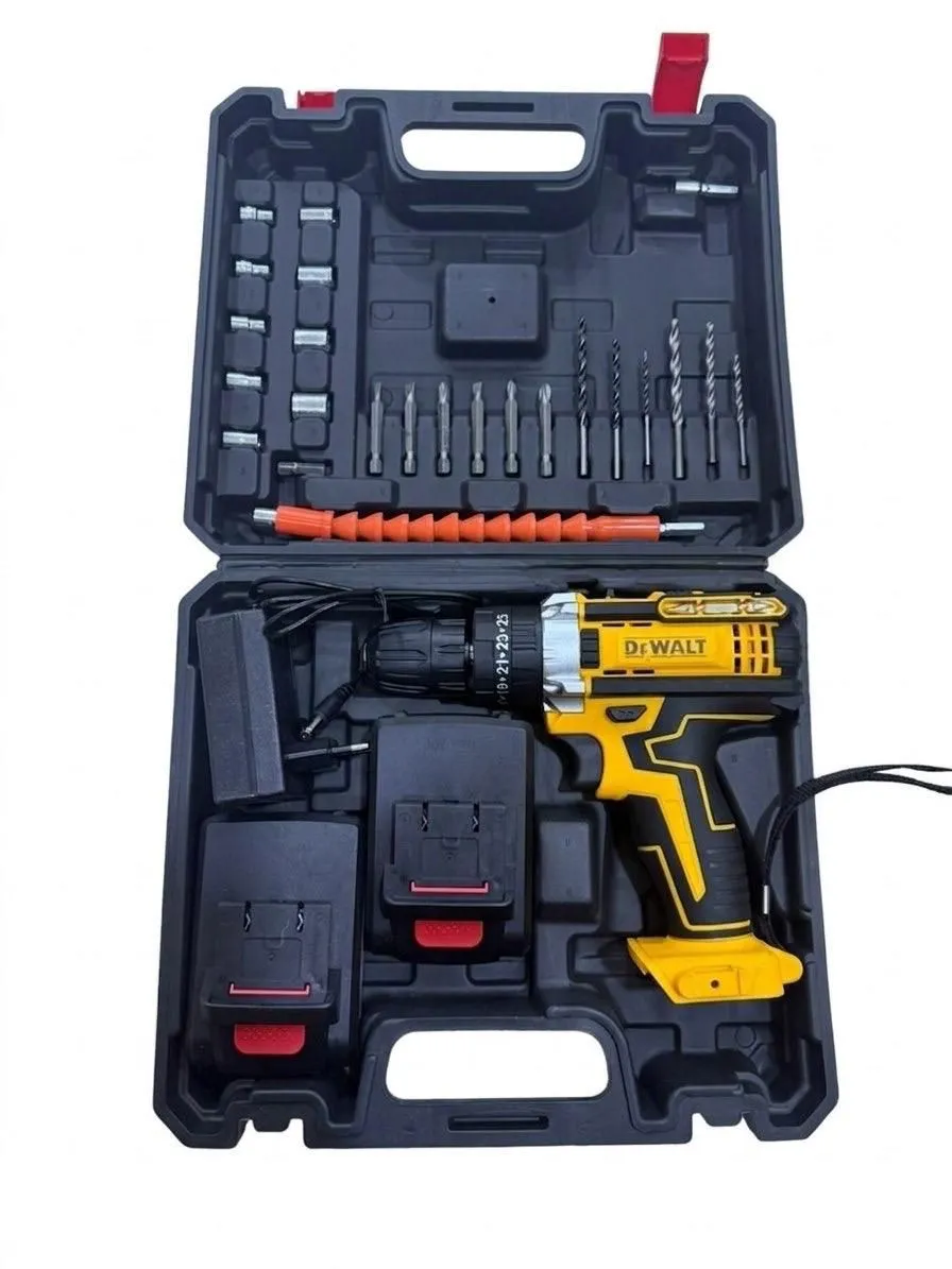 عِدّة متكاملة في حقيبة واحدة! طقم دريل شحن (DeWalt) الاحترافي مع ملحقاته الكاملة – قوة، أداء، وعملية لمنزلك وورشِك 🔥